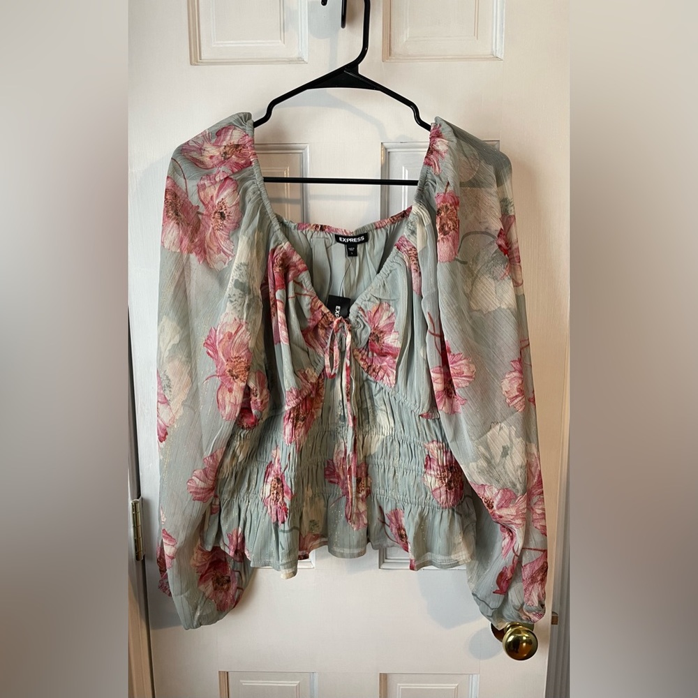 Express Metallic Gold & Floral Blouse